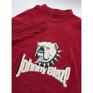 Johnny Blaze Vintage 90s Y2K Bull Dog Wu Tang Sweater Red Long Sleeve XXL Read‎